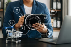 Cart Online Shopping concept. businesswoman hand using smart pho